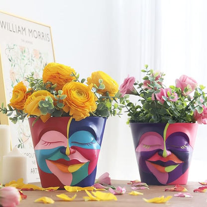 GUGUGO Abstract Rainbow Head Planter, Unique Face Plant Pot with Drainage, Cute Eclectic Flower Planters Pots for Indoor & Outdoor Plants, Colorful Funny Room Decor (Coral Red & Indigo,5.5Inch)