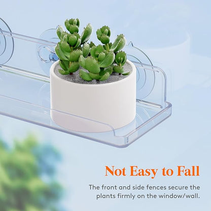 Lifewit Window Plant Floating Shelves 14.6x3.6, 2 Pack Acrylic Suction Cup Shelf, Window Sill Extender for Indoor Succulent Plants, Micro Greens, Seed Starter Pots, Herb Planters 37 x 9 cm/14.6x3.6