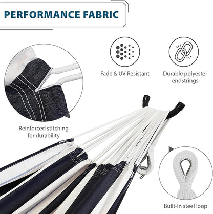 Vivere Double Sunbrella Hammock with Space-Saving Steel Stand, Heavy-Duty Portable Outdoor Hammock Set for Backyard, Patio, or Travel, Harbor