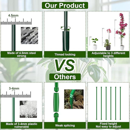 Mwellewm 3 Sets Plant Stakes 12/25/36 Inch Adjustable Plant Support Stakes Tall for Indoor Outdoor Plant Holder Stick Steel Garden Stem Pole Amaryllis Stakes with 15 Clip for Tomato Orchid Lily Flower