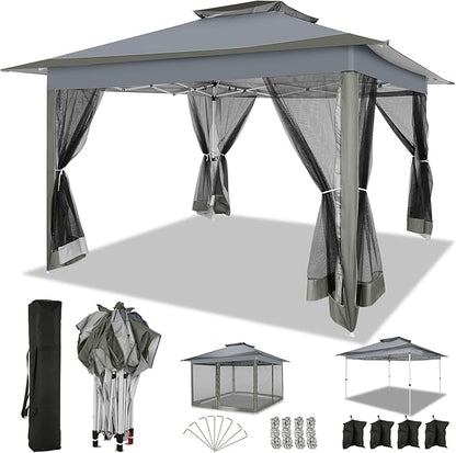 COBIZI 12x12 FT Pop up Gazebo on Clearance Outdoor pop up Canopy Tent,carpas para Patio, Shelter Tents with Sandbags & Portable Carry Bag, Patio Gazebos for Camping, Garden & Lawn, Darkgrey(Upgraded)