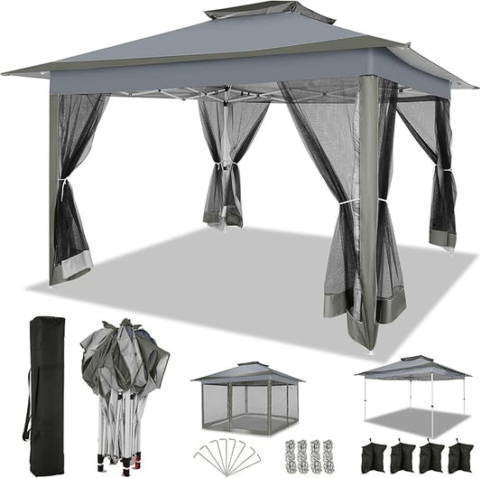 COBIZI 12x12 FT Pop up Gazebo on Clearance Outdoor pop up Canopy Tent,carpas para Patio, Shelter Tents with Sandbags & Portable Carry Bag, Patio Gazebos for Camping, Garden & Lawn, Darkgrey(Upgraded)