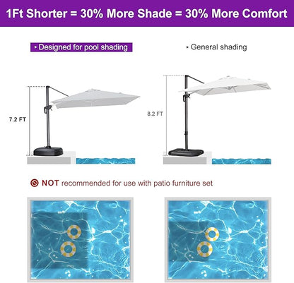 PURPLE LEAF 8' X 8' Patio Umbrella with Wheeled Base for Pool 7' High Offset Outdoor Cantilever Umbrella Swimming Pool Umbrella with 360°Rotation for Poolside Grey