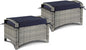VINGLI Wicker Outdoor Ottoman Set of 2, All Weather PE Rattan Footstool for Patio w/Removable Cushions, Waterproof Rattan Foot Rest for Garden, Balcony, Poolside (Grey)