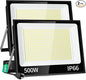 500W LED Flood Light Outdoor with Plug+10ft Cable, 60000LM Ultra Brighter 5000K Exterior Security Light, IP66 Waterproof Commercial Lighting for Sports Fields Counts Arena Stadium(2 Pack)