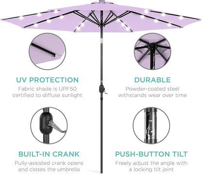 Best Choice Products 10ft Solar Polyester LED Lighted Patio Umbrella w/Tilt Adjustment and UV-Resistant Fabric