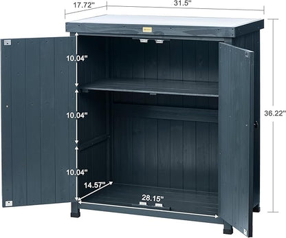 HABAU Outdoor Storage Cabinets Weatherproof for Patio, Garden Work Bench with Shelves & Metal Tabletop, Wooden Potting Table Workstation