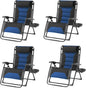Zero Gravity Chair Set of 4 Oversized Folding Recliner, Padded Anti Gravity Lounge Chair with Adjustable Pillow & Cup Holder for Outdoor Camping, Patio, Poolside, Lawn (Black & Blue)