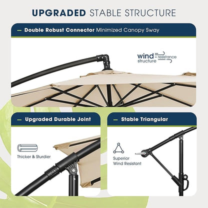 wikiwiki 10ft Patio Umbrella with Base Included, Outdoor Offset Cantilever Umbrella with Sandbag Base for Backyard, Garden and Pool, Easy to Tilt and Crank, Beige