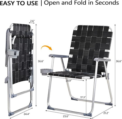 Patio Dining Chairs, Black Aluminum Folding Set of 2