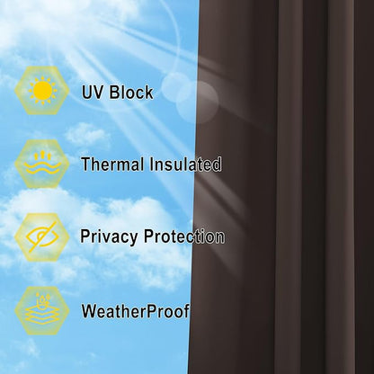 NICETOWN Outdoor Curtain 95 Long for Patio Waterproof, Thermal Insulated Blackout Curtain/Drape with Grommets on Top and Bottom for Indoors and Outdoors (1 Piece, 52 Inch by 95 Inch, Toffee Brown)