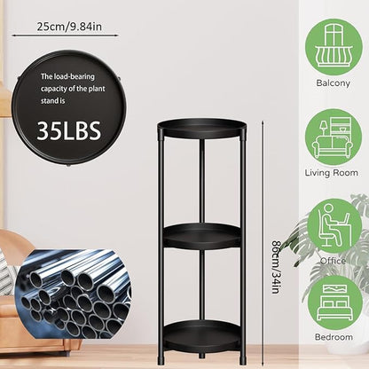 SYQ 3 Tier Plant Stand Indoor Outdoor - 34'' Extra-Tall Metal Plant Stands for Potted Plants Multiple Tiered Plant Shelf Vertical Black Iron Planter Rack Large Flower Pot Holder Table for Patio Corner