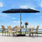 OLILAWN Patio Table Umbrella, 15ft Large Deck Umbrella with Base Included, Outdoor Double-Sided Rectangle Market Umbrella with Aluminium Crank, 12 Sturdy Ribs, for Deck Porch Garden,Dark Blue