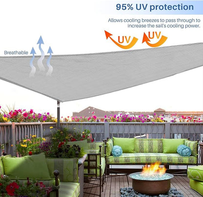 E&K Sunrise 18' x 18' x 18' Sun Shade Sail Triangle Canopy Shade Cover UV Block for Patio Backyard Garden Outdoor (Light Gray)