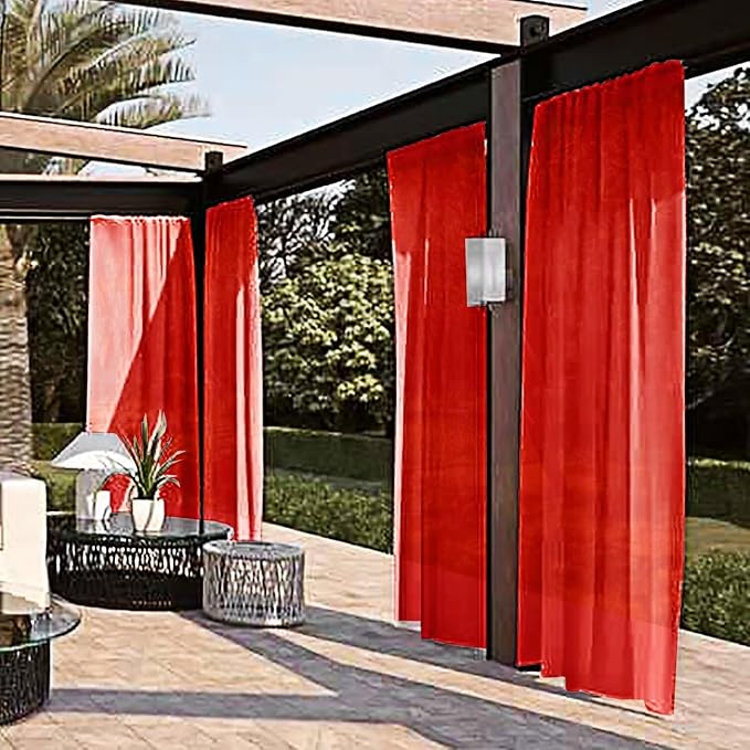 SpaceDresser Waterproof Outdoor Sheer Curtains for Patio - 2 Panels Rod Pocket Indoor Voile Sheer Curtain for Living Room,100W x 84L inch, Red