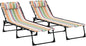 Outsunny Folding Chaise Lounge Chair Set of 2, Patio Sun Tanning Chair, Outdoor Chaise Lounger with 4-Position Reclining Back, Breathable Mesh Seat for Beach, Poolside, Rainbow Striped