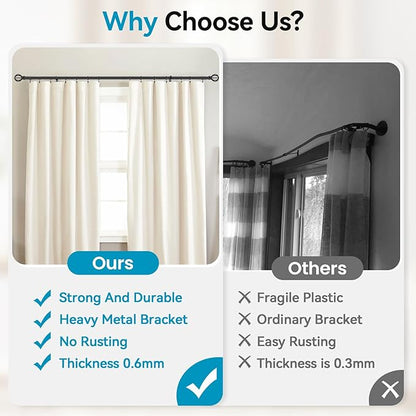 Black Curtain Rods for Windows 28 to 48 Inch, 2 Pack 5/8" Diameter Heavy Duty Metal Adjustable Small Drapery Rod With Bracket
