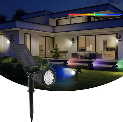 Solar Spot Lights Outdoor, 2-in-1 Wall Mount & Ground Stake 18 LEDs with 2 Lighting Modes, 7 Colors Changing, IP65 Waterproof Solar Landscape Lights for Garden, Pathway, Yard, Patio (1 Pack)