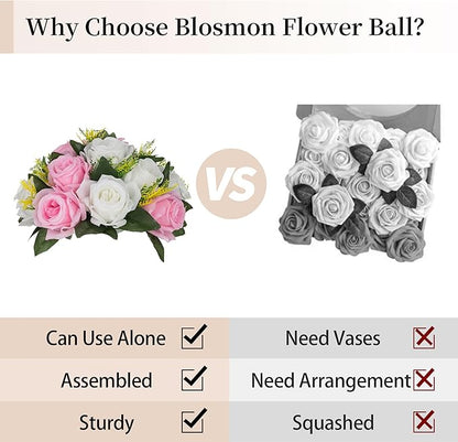 Artificial Flowers Rose Ball Centerpieces, Pink and White, 9.5 in