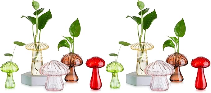 Planter Vase, Borosilicate Glass Mushroom Terrarium, Assorted Colors