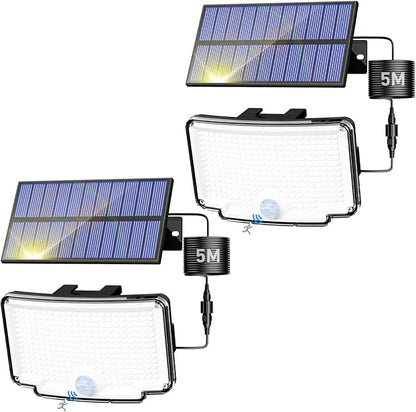 Peasur Solar Lights Outdoor Waterproof, [318 LED/3 Modes] Solar Motion Security Light, Flood Lights with 16.4 FT Cable for Outside Garden Garage Yard, 2 Pack