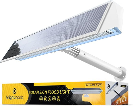 Brighticonic Solar Sign Lights Outdoor White – LED Solar Sign Light for House Numbers & Real Estate Signs – 13" Cool White Floodlight, IP65 Waterproof, Dusk to Dawn Solar Mailbox Light