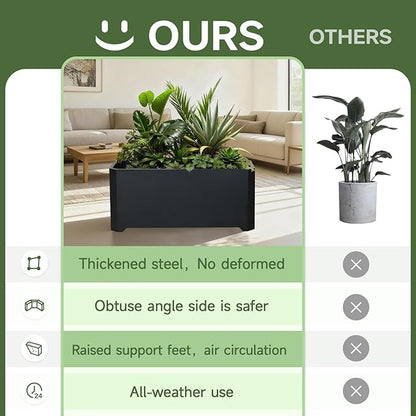 Steel Planter Box-36"x15"x15"-Large Rectangular Planters for Outdoor Plants, Black Matel Planter Box Raised Support Feet for Patio, Deck, Garden, Yard, Drain Holes, Easy Assembly