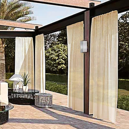 SpaceDresser Waterproof Outdoor Sheer Curtains for Patio - 2 Panels Rod Pocket Indoor Voile Sheer Curtain for Living Room,52W x 108L inch, Beige