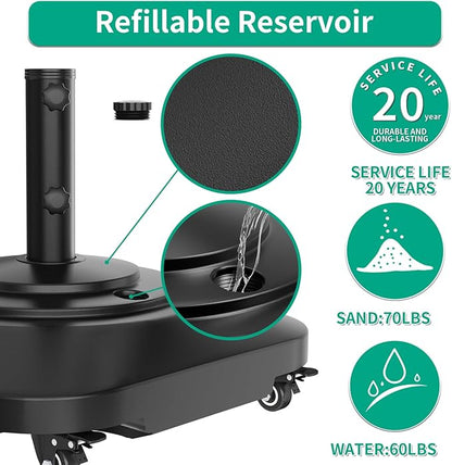 Umbrella Base with Wheels, Umbrella Stand Base Heavy Duty 100lb Windproof, Fillable Umbrella Base Mobile Square Umbrella Stand Outdoor Base for Patio, Deck, Poolside, Lawn, Fits Most Sized Umbrellas