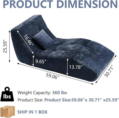 Chaise Lounge Chair with Curved Back, Modern Upholstered Recliner Sofa, Tufted Accent Lounger Comfortable Lazy Chair for Bedroom, Apartment (Blue)