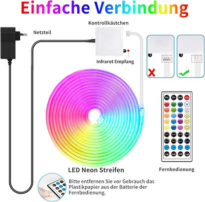 132FT Neon LED Rope Lights IP65 Waterproof LED Lights for Bedroom Flexible LED Light Strip with Remote/APP Control RGB Lighting Strip for Indoors Outdoors Bedroom Room Home Décor