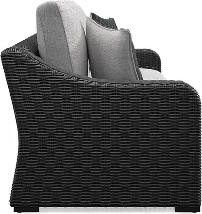 Signature Design by Ashley Beachcroft Casual Nuvella Weather Resistant Fabric Outdoor/Indoor Sofa with Cushion and 2 Toss Pillows, Black & Light Gray