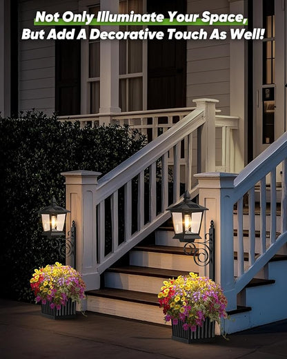Outdoor Flower Pots 2 in 1, Solar Lamp Post with Planter, Metal Pole, Wall Mount/Standing Solar Planter Lights IP65 Waterproof, Decorative Lamp for Garden, Patio, Porch, 1-Pack (Flowers not Included)