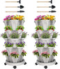 GameXcel Vertical Planter 7 Tier Stackable Planters Garden Planters Strawberry Herb Flower and Vegetable Planter Indoor Outdoor Gardening Pots with Removable Wheels and Tools 2-Pack