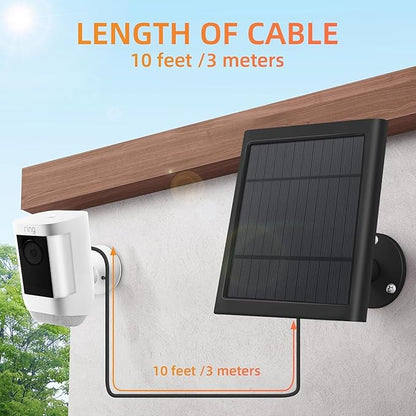 USB-C to Ring Barrel Plug 8Pack 4W Solar Charger for Ringing Spotlight & Stick Up Outdoor Cam, Black, High Efficiency, 10FT/3M Long Cable with IP65 dustproof and Waterproof