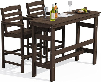 SERWALL Outdoor Bar Table and Chairs Set, Adirondack Bar Chairs Set of 2 and Bar Height Table, All Weather HDPE Patio Bar Set, Outdoor Furniture for Outside, Coffee