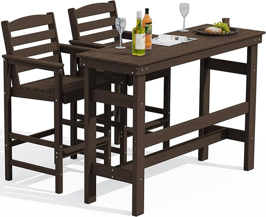 SERWALL Outdoor Bar Table and Chairs Set, Adirondack Bar Chairs Set of 2 and Bar Height Table, All Weather HDPE Patio Bar Set, Outdoor Furniture for Outside, Coffee