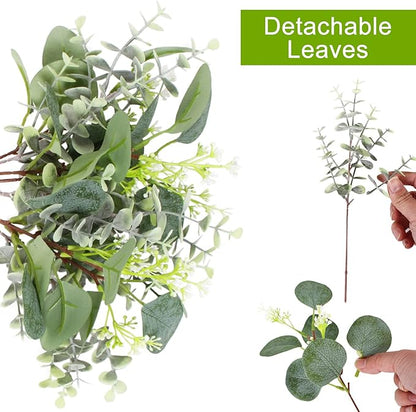 Artificial Eucalyptus Greenery Stems, 80 Piece Set in Mixed Green