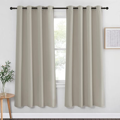 NICETOWN Room Darkening Bedroom Curtain 72 inches Long - Grommet Sound Reducing Window Treatment Privacy Thermal Curtain & Drape Light Blocking for Living Room (Natural, 1 Panel, W52 x L72)