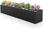 DR&Co Modern Black Trough Rectangular Planter, 16“ Metal Window Planter Box for Succulent, Small Rectangle Box for Desk or Windowsill, Stainless Steel, Great Gift Ideas for Women Men