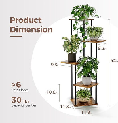 Bamworld Tall Plant Stand Indoor with Grow Light Corner Plant Stand for Indoor Plants 5 Tier Metal Wood Plant Shelf with Grow Lights for Living Room Bedroom Patio Garden Balcony Decor