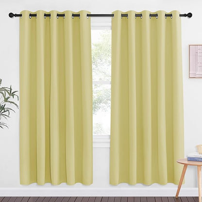 NICETOWN Paler Yellow Blackout Curtains for Bedroom 72 Inches Long, Thermal Insulated Room Darkening Grommet Window Curtains for Living Room Nursery, 66 inch x 72 inche, 1 Panel