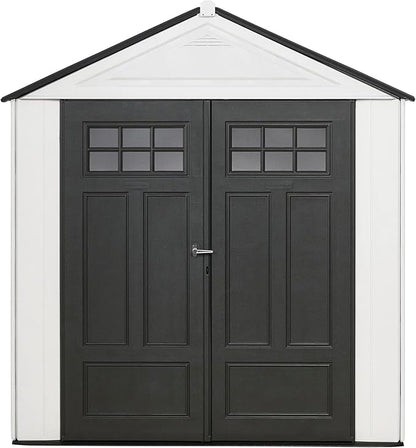 Rubbermaid Resin Outdoor Storage Shed With Floor (7 x 3.5 Ft) Weather Resistant, White, Organization for Home/Backyard/Garden Tools/Lawn Mower/Bike Storage/Pool Supplies