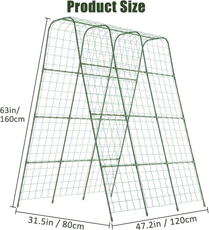 Miory Cucumber Trellis for Raised Beds, 48 x 63 Inch Metal U-Frame Garden Trellis for Climbing Plants Outdoor with Climbing Net, Plant Support for Cucumber Tomato Bean Pea