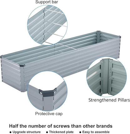 2 Pack 12x4x1FT Galvanized Raised Garden Bed Kit, Outdoor Metal Planter Box for Vegetables, Bottomless Rectangular Gardening Bed with Support Rods, Tool-Free Assembly, Gray