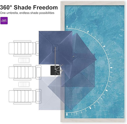 PURPLE LEAF Patio Umbrella 9' X 9' Rectangle Cantilever Umbrella Large Aluminum Outdoor Umbrellas with 360-degree Rotation & UPF40+ Premium Fabric for Deck Pool Garden Yard, Ocean Slate