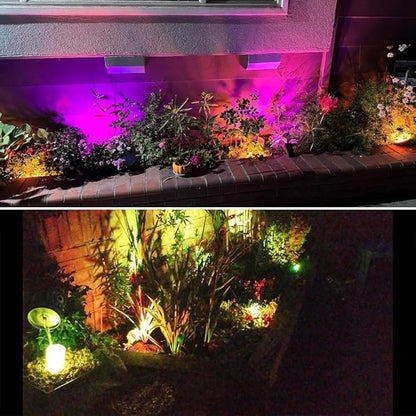Spotlights Outdoor, RGB Color Changing Landscape Lights 12W 800lm 120V Plug in LED Spot Lights with Remote, IP66 Waterproof Outdoor Lights for Tree Yard House Flag Garden, 46.5ft Cord, 4 Pack