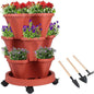 GameXcel Vertical Planter 3 Tier Stackable Planters Garden Planters Strawberry Herb Flower and Vegetable Planter Indoor Outdoor Gardening Pots with Removable Wheels and Tools
