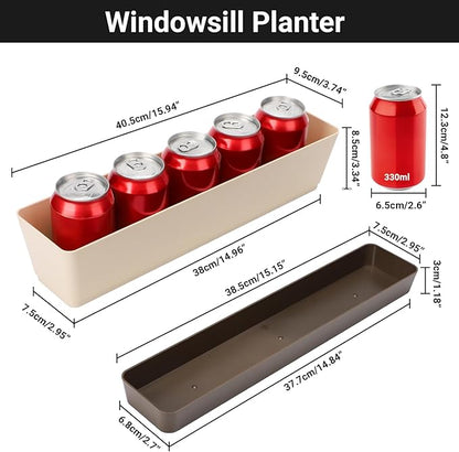 GREANER Window Boxes, 1 Pack 16 x3.8 Inch Indoor Rectangle Planter, Herb Succulent Cactus Window Box with Saucer, Modern Plastic Plant Pot for Windowsill, Garden Balcony, Home Office Outdoor Decor