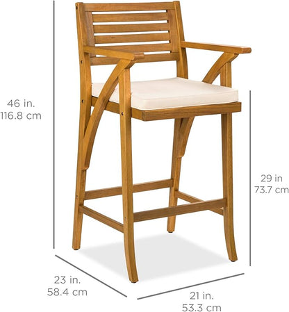 Best Choice Products Set of 2 Outdoor Acacia Wood Bar Stools Bar Chairs for Patio, Pool, Garden w/Weather-Resistant Cushions - Cream
